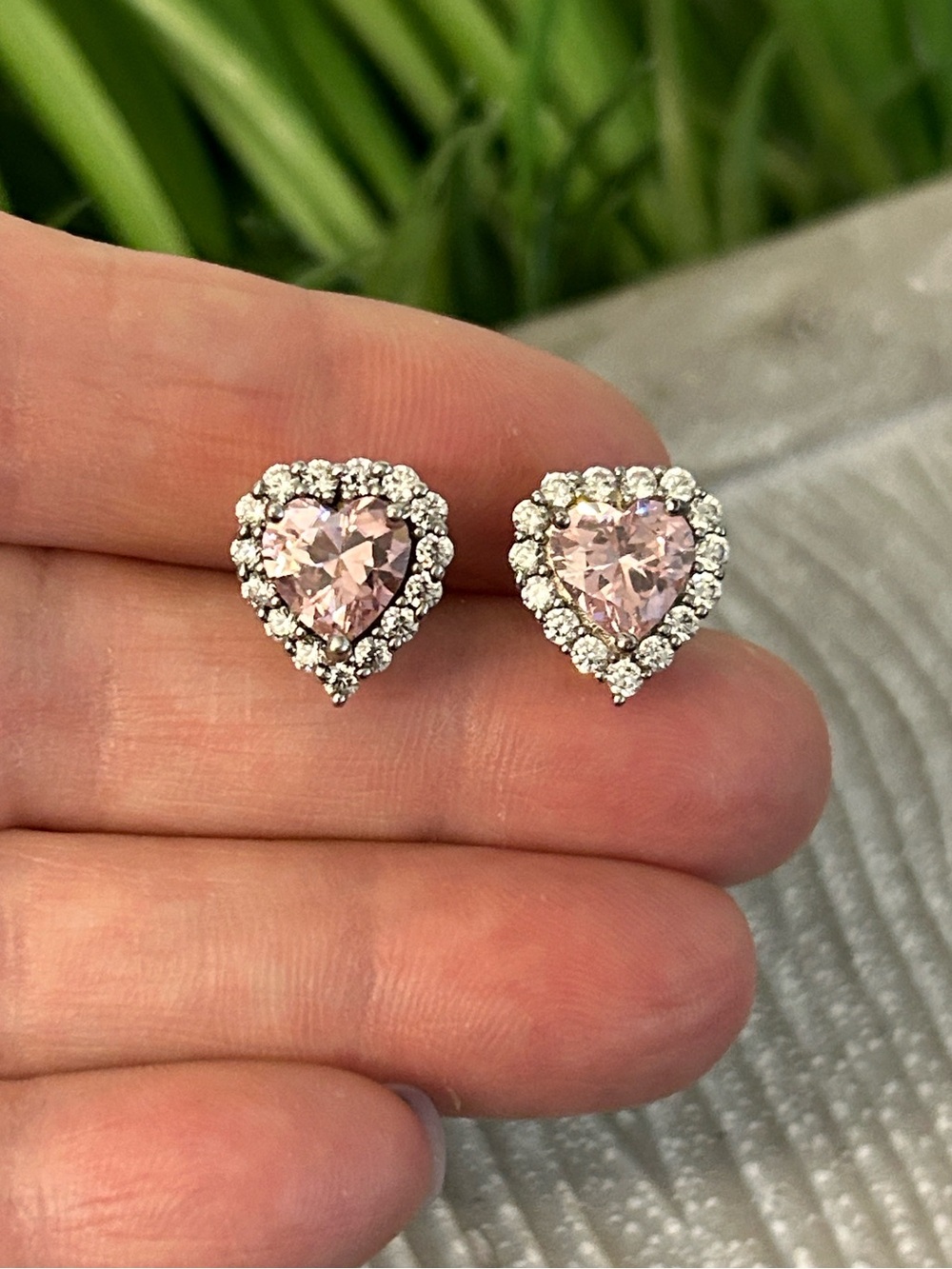 Heart Halo Stud Earrings with Pink Center Crystal by Sun BR